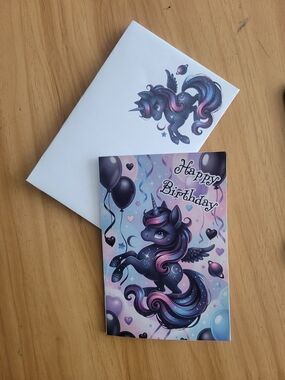 👻BUY 1 GET 1 FREE👻 Birthday Unicorn Greeting Card - Purple and Black